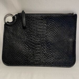 Banana Republic Black Snakeskin-Embossed Leather Clutch, NWT